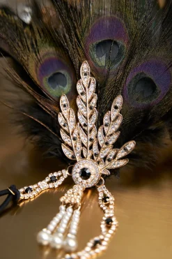 BABEYOND Headpieces & Fascinators|Rhinestone Leaf Feather Headpiece