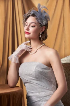 BABEYOND Headpieces & Fascinators|Rhinestone Studded Feather Veil Fascinator