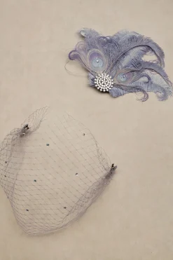 BABEYOND Headpieces & Fascinators|Rhinestone Studded Feather Veil Fascinator