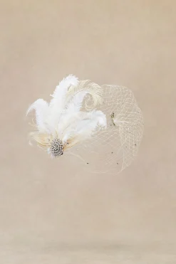 BABEYOND Headpieces & Fascinators|Rhinestone Studded Feather Veil Fascinator