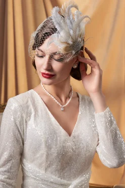 BABEYOND Headpieces & Fascinators|Rhinestone Studded Feather Veil Fascinator