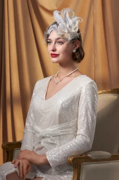 BABEYOND Headpieces & Fascinators|Rhinestone Studded Feather Veil Fascinator