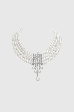 BABEYOND Jewelry|Rhinestone Studded Multi-Layer Pearl Necklace