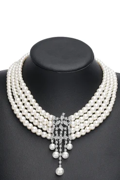 BABEYOND Jewelry|Rhinestone Studded Multi-Layer Pearl Necklace
