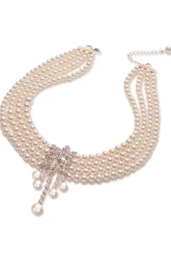 BABEYOND Jewelry|Rhinestone Studded Multi-Layer Pearl Necklace