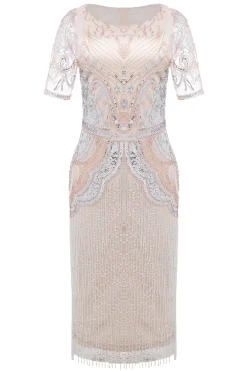 BABEYOND Dresses|Round Neck Sequin Beaded Fringe Dress Champagne