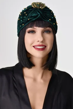 BABEYOND Headpieces & Fascinators|1920S Beaded Peacock Turban Hat Dark Green