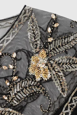 BABEYOND Shawls & Scarves|1920S Beaded Sequin Floral Shawl Black/Gold
