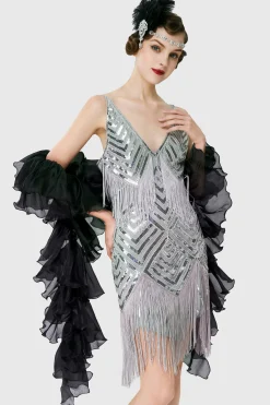 BABEYOND Shawls & Scarves|1920S Flapper Chandelle Silk Boa Black