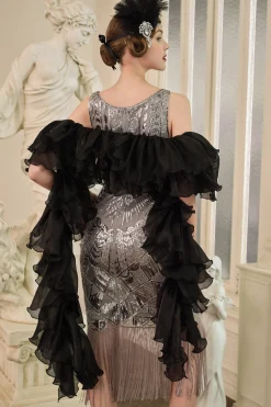 BABEYOND Shawls & Scarves|1920S Flapper Chandelle Silk Boa Black