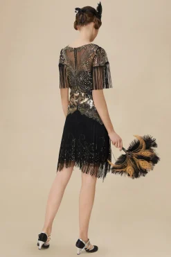 BABEYOND Dresses|1920S Flapper Fringed Sleeves Dress Black/Gold