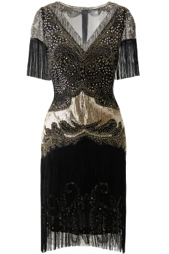 BABEYOND Dresses|1920S Flapper Fringed Sleeves Dress Black/Gold