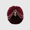 BABEYOND Headpieces & Fascinators|1920S Pearl Chain Turban Hat Dark Red