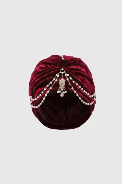 BABEYOND Headpieces & Fascinators|1920S Pearl Chain Turban Hat Dark Red