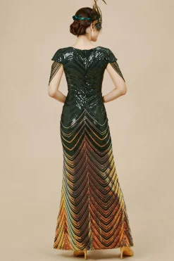 BABEYOND Dresses|Sheer Scoop Neck Iridescent Sequin Dress