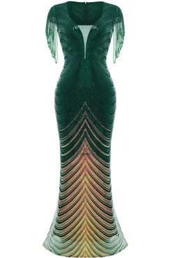 BABEYOND Dresses|Sheer Scoop Neck Iridescent Sequin Dress