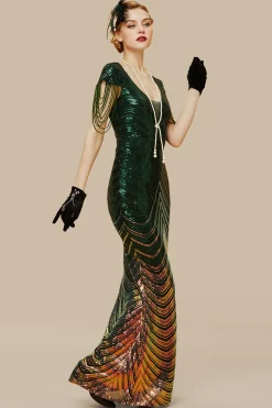 BABEYOND Dresses|Sheer Scoop Neck Iridescent Sequin Dress