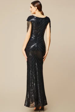 BABEYOND Dresses|Sheer Scoop Neck Iridescent Sequin Dress