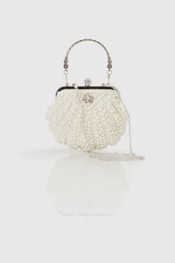 BABEYOND Handbags|Shell Shaped Pearl Beaded Clutch Cream