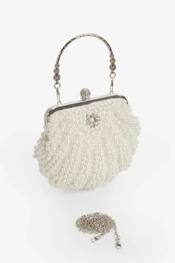 BABEYOND Handbags|Shell Shaped Pearl Beaded Clutch Cream