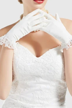 BABEYOND Evening Gloves|Short Retro Lace Stretchy Gloves White