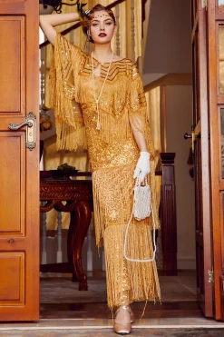 BABEYOND Dresses|Strap V Neck Sequin Dress With Shawl