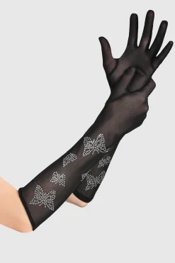 BABEYOND Evening Gloves|Studded Rhinestone Butterfly Stretchy Gloves Black/Silver