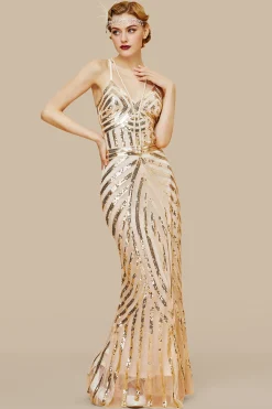 BABEYOND Dresses|Suspender Mermaid Sequin Maxi Dress Gold