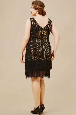 BABEYOND Dresses|Tiered Tassel Vintage Flapper Plus Dress Black/Gold