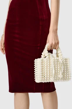 BABEYOND Handbags|Top Handle Pearl Beaded Evening Bag Cream