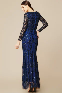 BABEYOND Dresses|V Neck Sequin Bodycon Fitted Dress Navy Blue