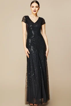 BABEYOND Dresses|V Neck Sequin Maxi Bodycon Dress Black