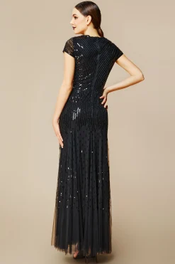 BABEYOND Dresses|V Neck Sequin Maxi Bodycon Dress Black