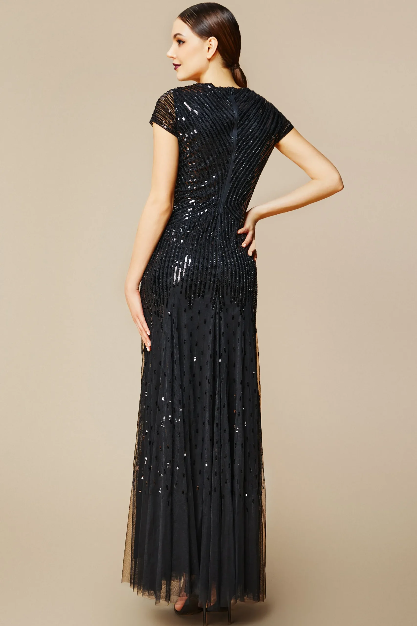 BABEYOND Dresses|V Neck Sequin Maxi Bodycon Dress Black