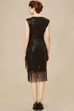 BABEYOND Dresses|V Neck Tie Sequin Fringe Dress