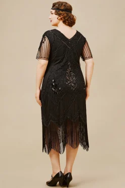 BABEYOND Dresses|Vintage Paisley Flapper Fringe Plus Dress Black