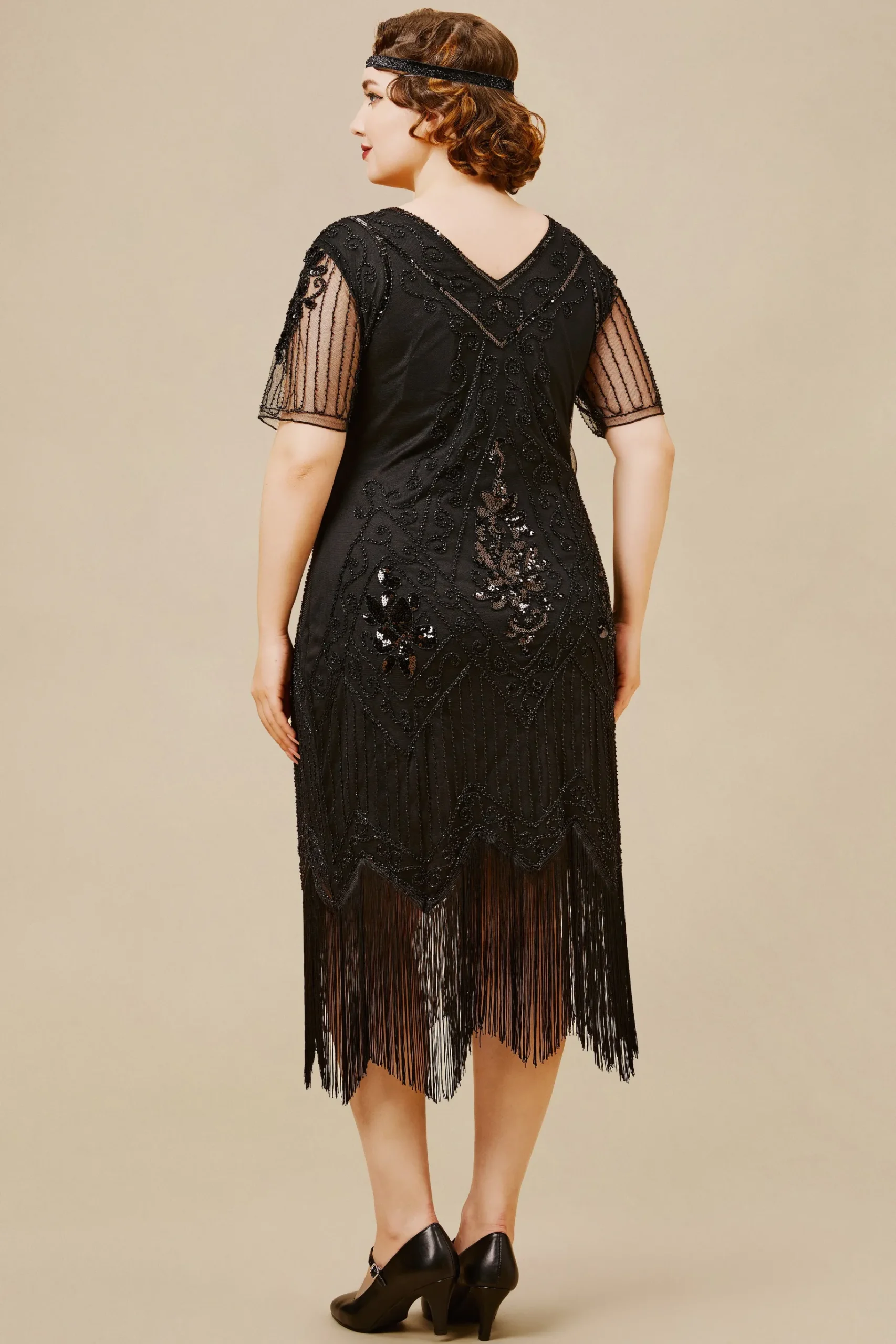 BABEYOND Dresses|Vintage Paisley Flapper Fringe Plus Dress Black
