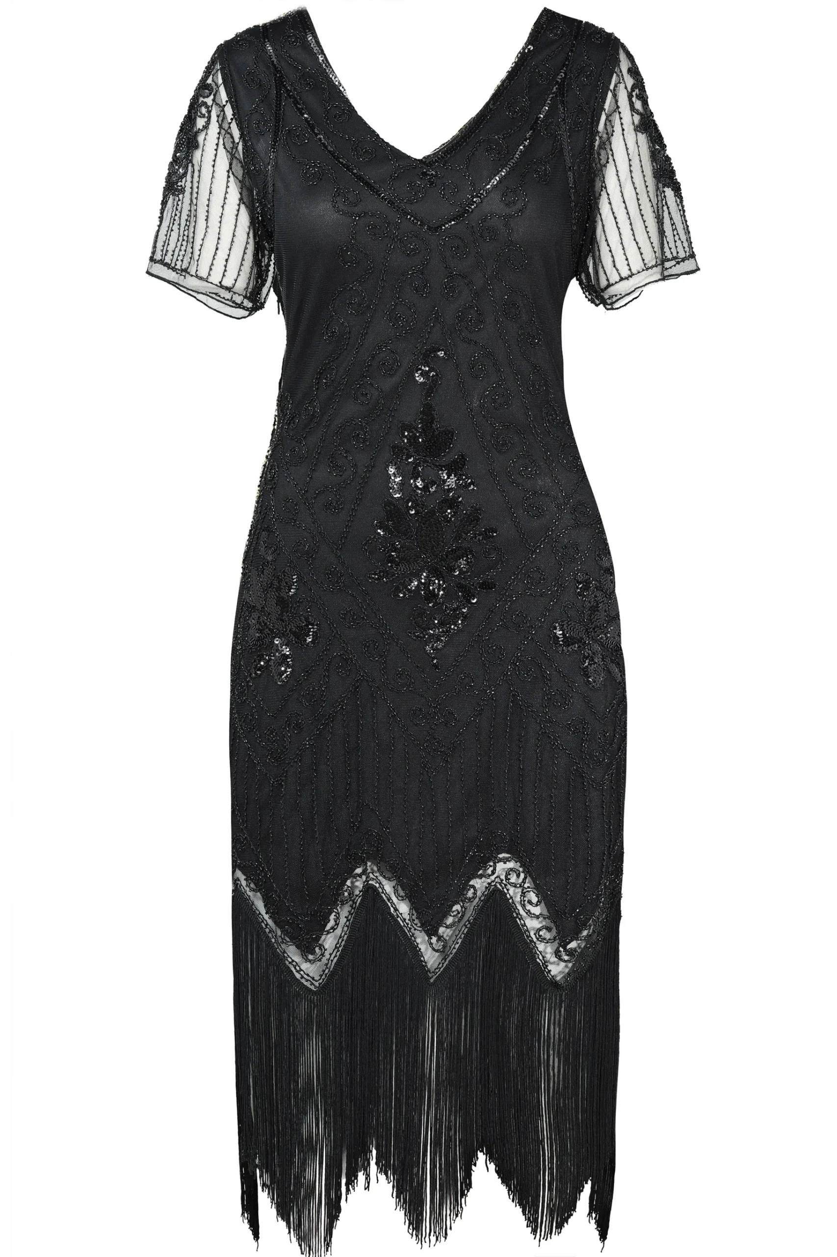 BABEYOND Dresses|Vintage Paisley Flapper Fringe Plus Dress Black