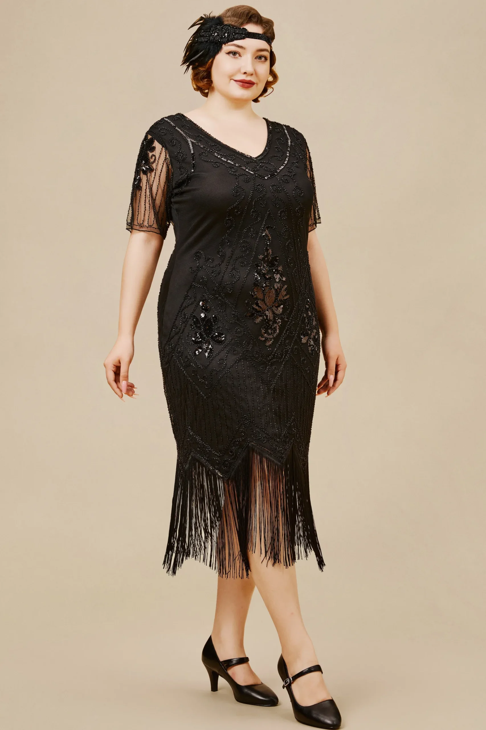 BABEYOND Dresses|Vintage Paisley Flapper Fringe Plus Dress Black