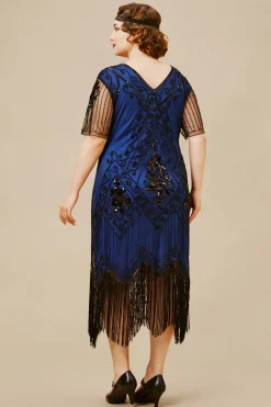 BABEYOND Dresses|Vintage Paisley Flapper Gatsby Plus Dress Dark Blue