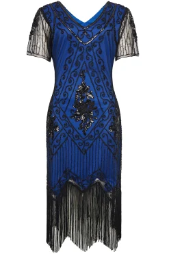 BABEYOND Dresses|Vintage Paisley Flapper Gatsby Plus Dress Dark Blue