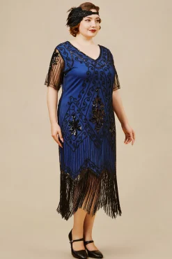 BABEYOND Dresses|Vintage Paisley Flapper Gatsby Plus Dress Dark Blue