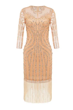 BABEYOND Dresses|Vintage Sheer Sleeve Cocktail Party Dress Champagne