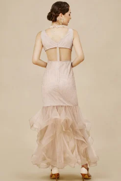 BABEYOND Dresses|V-Neck Sleeveless Tulle Mermaid Dress Champagne