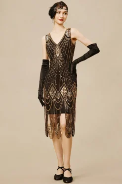 BABEYOND Dresses|Zouzou Art Deco Flapper Dress Black/Gold