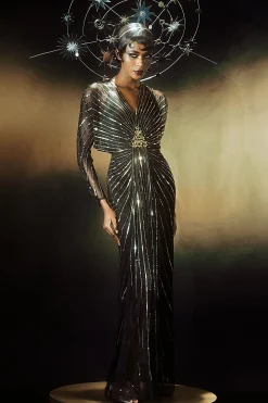BABEYOND Dresses|Zouzou Crystal-Encrusted Evening Gown Black/Gold