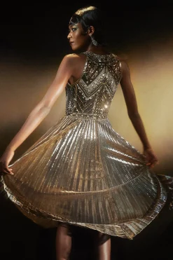 BABEYOND Dresses|Zouzou Metallic Beading Flapper Dress Black/Gold
